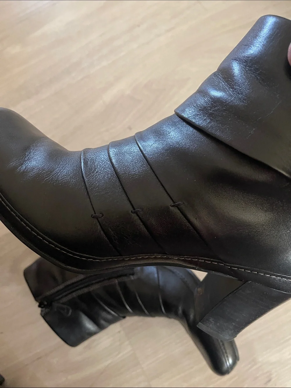 Clarks Black Leather Mid-Calf Ankle Boots with Side Zipper